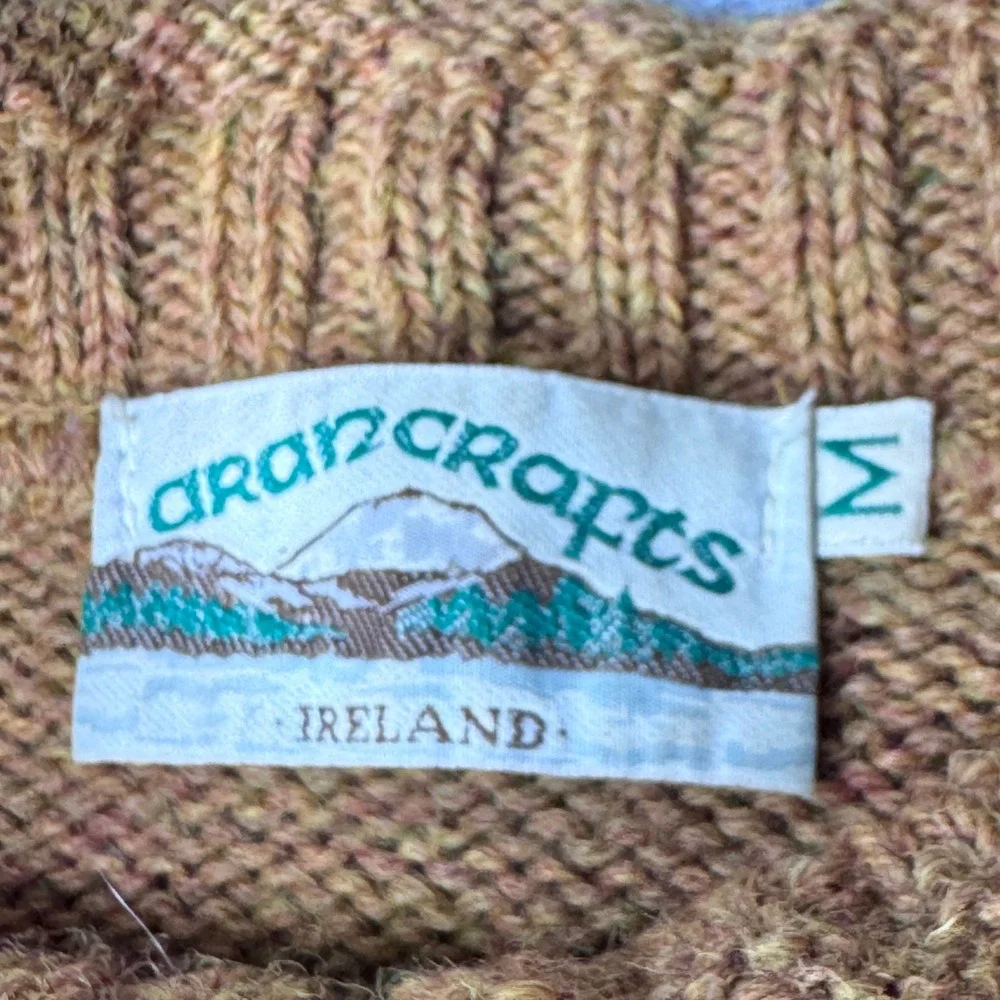 Aran Crafts‎ Ireland Mens 100% Wool Mock Neck Sweater Marled Orange Size M